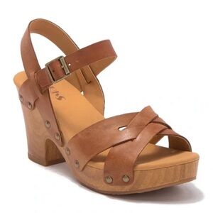 Kork-Ease Tan Leather Platform Wedge Clog Sandals Size 9